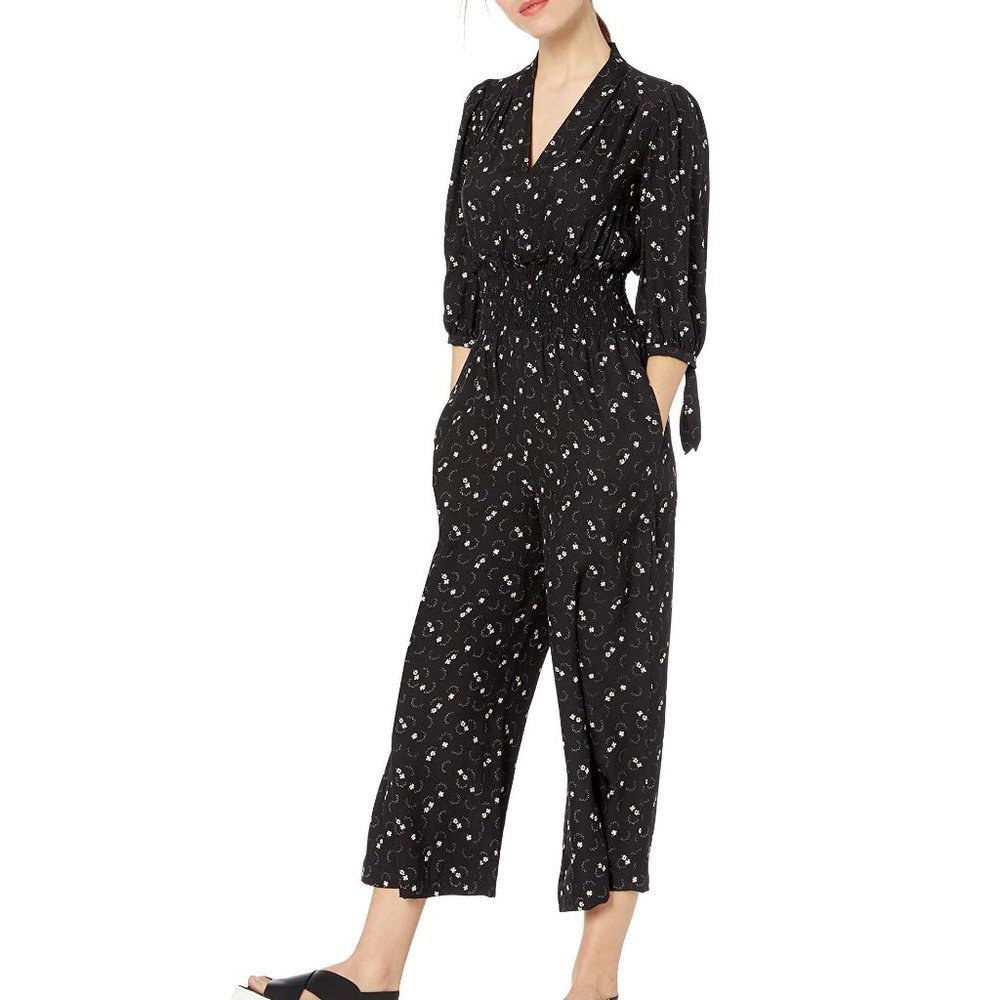 Rebecca Taylor Alisia Silk Black Floral Jumpsuit M